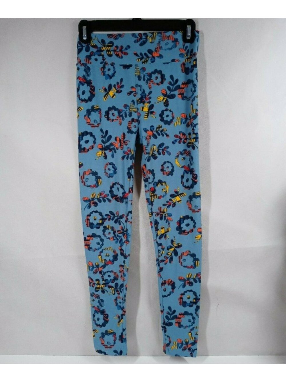 New LuLaRoe One Size Leggings Blue With Colorful Abstract Floral Designs